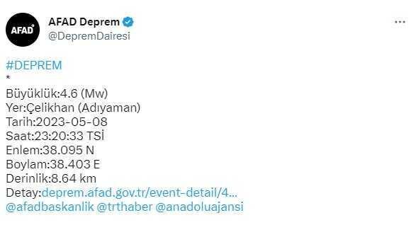 Son Dakika: Adıyaman'da 4.6 büyüklüğünde deprem oldu