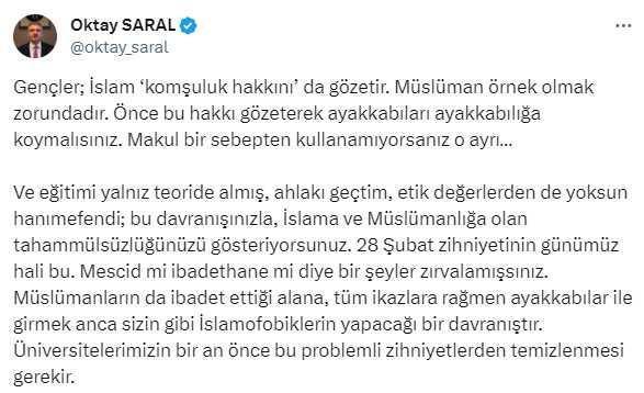 Üniversitede 'ibadethane' gerginliği! Erdoğan'ın başdanışmanı sert çıktı, görüntüye dair inceleme başlatıldı