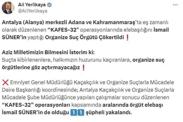 Elebaşılığını İsmail Süner'in yaptığı organize suç örgütü çökertildi