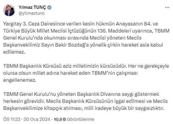 Adalet Bakanı Tunç: Bekir Bozdağ'a yönelik tepkiler kabul edilemez