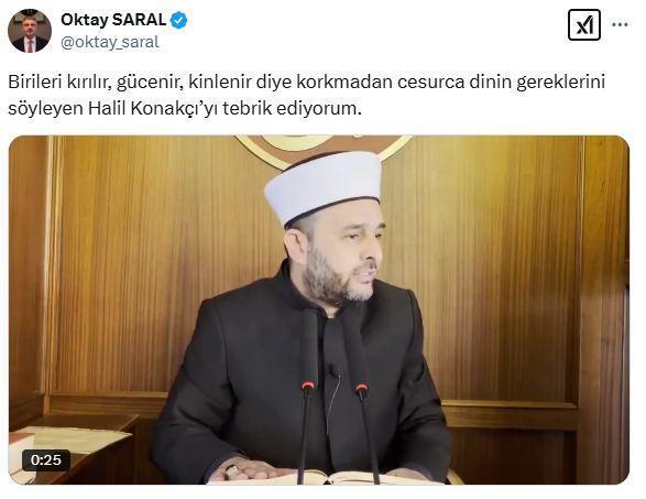 Diyanet soruşturma başlattığı Halil Konakçı'ya Cumhurbaşkanı Başdanışmanı Oktay Saral'dan destek