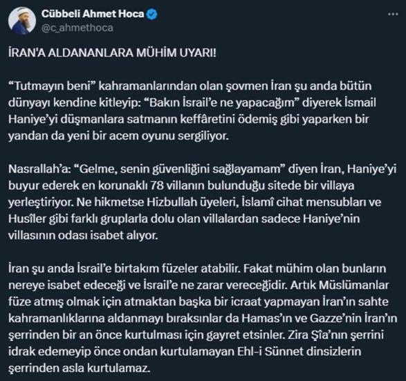 Cübbeli Ahmet Hoca İran'ı yerden yere vurdu: Sahte kahramanlıklarına aldanmayın