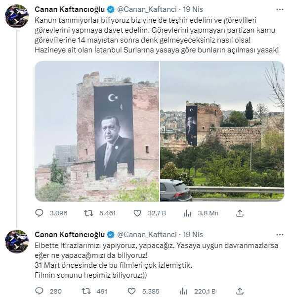 Cumhurbaşkanı Erdoğan'ın İstanbul Ayvansaray'daki tarihi sura asılan pankartı kaldırıldı