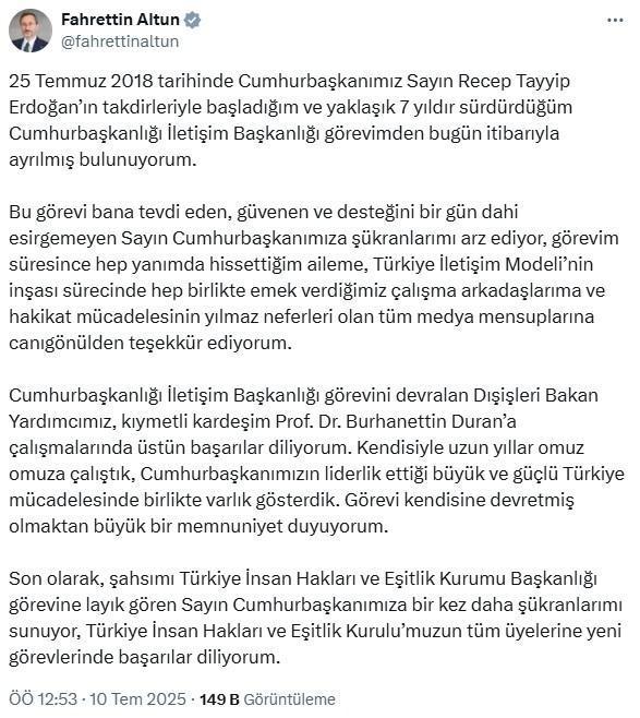 Burhanettin Duran İletişim Başkanı olarak atandı