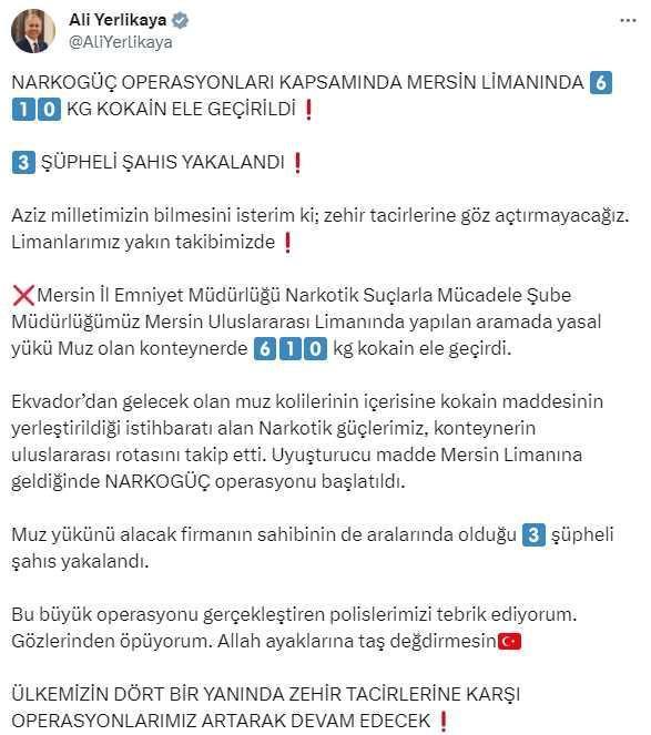 Mersin Limanı'nda 610 Kilogram Kokain Ele Geçirildi