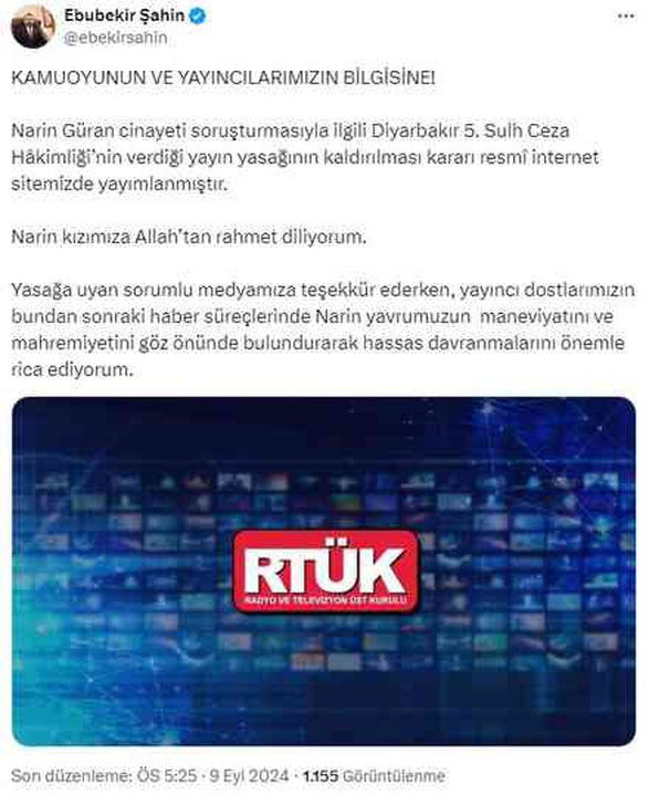 Narin Güran cinayetinde yayın yasağı kaldırıldı