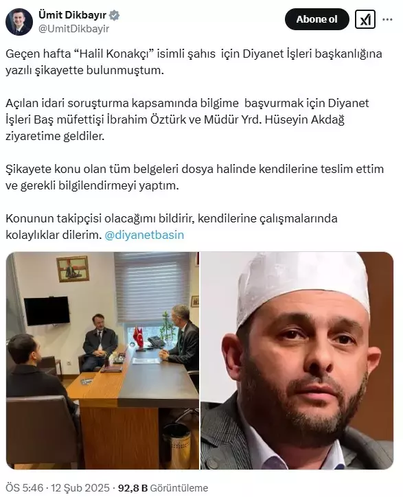 Diyanet, Halil Konak hakknda soruturma balatt