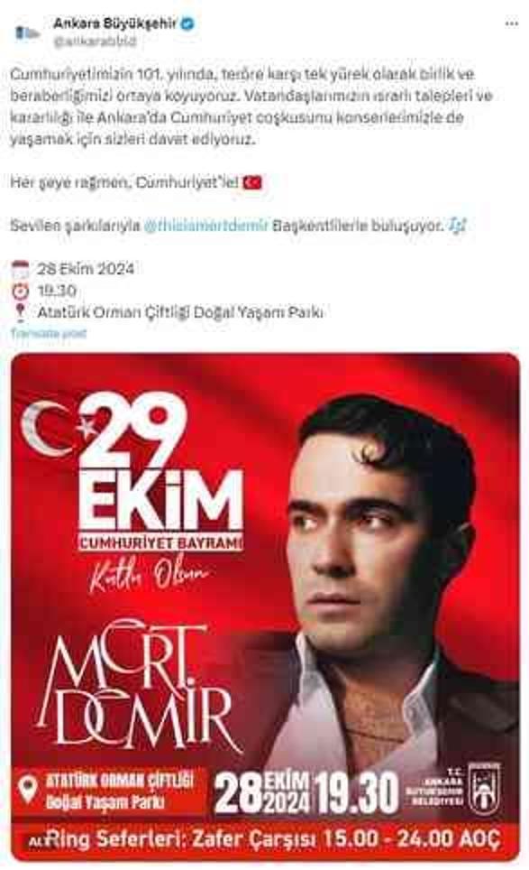 29 EKİM CUMHURİYET BAYRAMI ÜCRETSİZ KONSER: Ankara 29 Ekim konser, kutlamalar nerede ve saat kaçta?