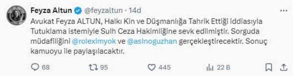Feyza Altun tutuklama talebiyle Sulh Ceza Hakimliğine sevk edildi