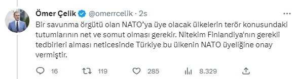AK Parti'li Çelik: Finlandiya'yı NATO'ya üyeliği sebebiyle tebrik ediyoruz