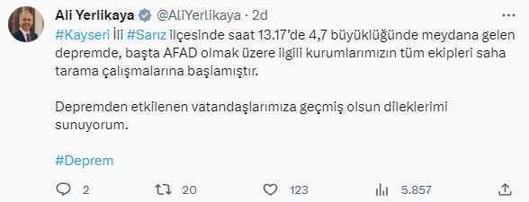 Son Dakika! Kayseri'de 4.7 büyüklüğünde deprem