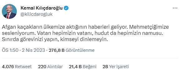 Kılıçdaroğlu'ndan Mehmetçiğe 'Afgan kaçaklar' çağrısı: Sınırda görevinizi yapın, kimseyi dinlemeyin
