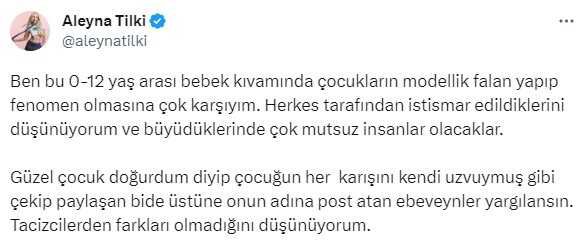 Aleyna Tilki, çocuklarını paylaşan aileleri hedef aldı: Yargılansınlar, tacizcilerden farkı yok