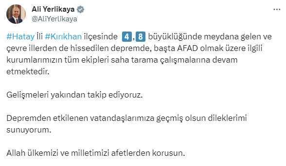Son Dakika! Hatay'da 4.8 büyüklüğünde deprem! Sarsıntı çevre il ve ilçelerde de hissedildi