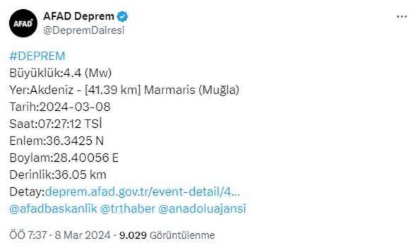 Muğla'da 4.4 büyüklüğünde deprem! Sarsıntı çevre illerde de hissedildi