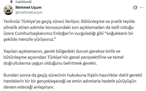 Cumhurbaşkanı Başdanışmanı Uçum'dan PKK'nın çekilme kararına ilk yorum
