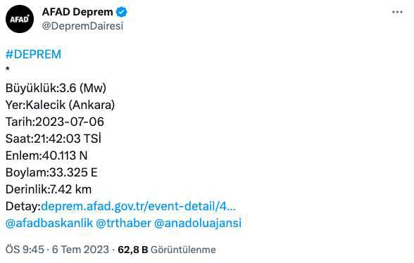Ankara deprem mi oldu? SON DAKİKA! Az önce Ankara'da deprem oldu mu?