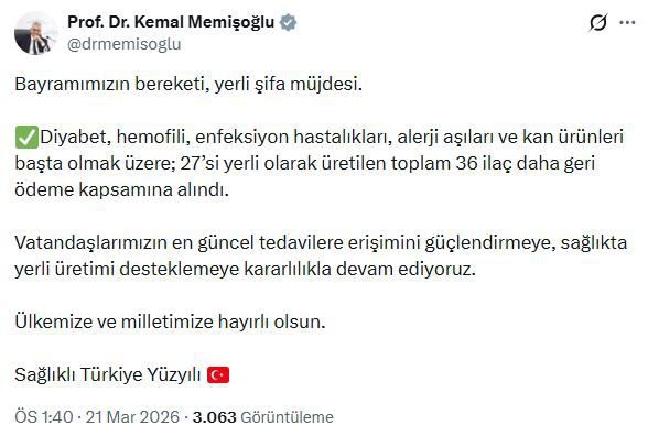 Sağlık Bakanı Memişoğlu: 36 ilaç daha geri ödeme kapsamına alındı