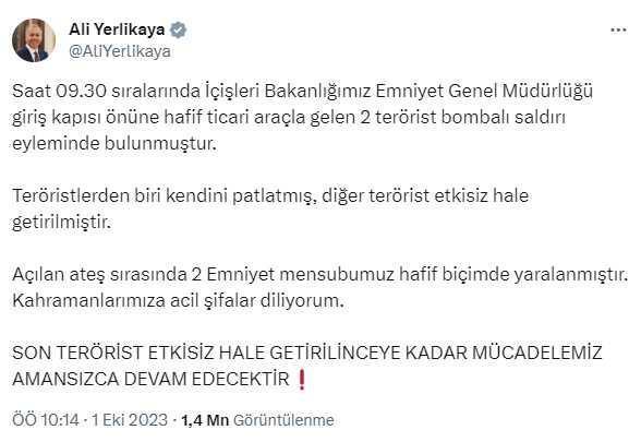 Son Dakika: Ankara'da İçişleri Bakanlığı'na bombalı saldırı girişimi! Teröristlerden biri kendini patlattı