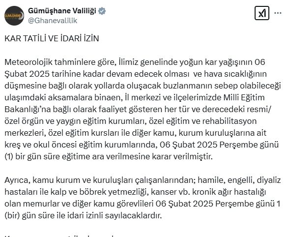 Kayseri okullar tatil mi SON DAKİKA? 6 Şubat Perşembe Kayseri okul yok mu (Kayseri Valiliği Açıklaması – KAR TATİLİ)?