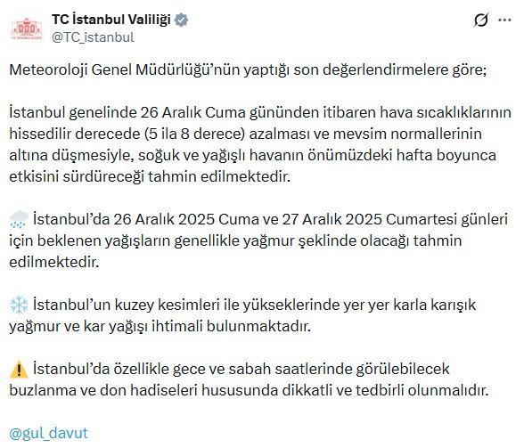 İstanbul Valiliği'nden kar uyarısı