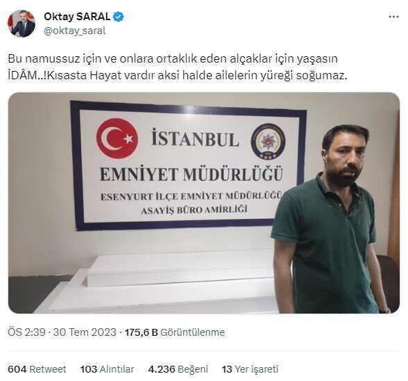 Esenyurt'taki saldırının ardından Cumhurbaşkanı Başdanışmanı Saral'dan 'idam' çıkışı: Kısasta hayat vardır