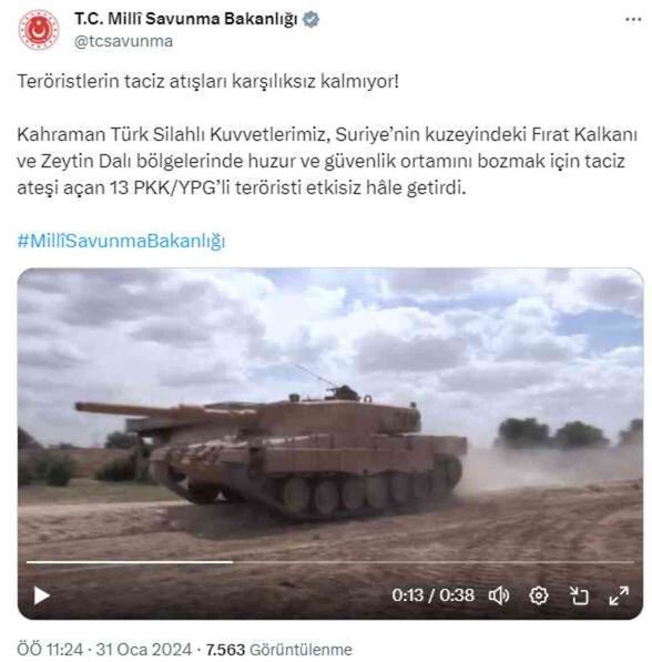 Suriye'nin kuzeyinde taciz ateşi açan 13 terörist etkisiz hale getirildi