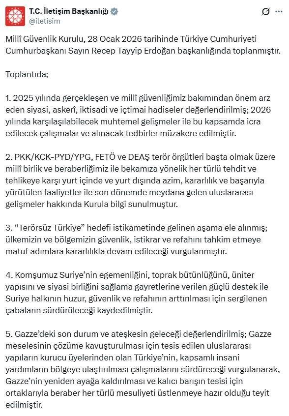 MGK sonrası 9 maddelik açıklama! Suriye ve İran'a özel yer ayrıldı