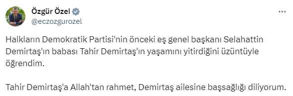 Selahattin Demirtaş'ın babası Tahir Demirtaş hayatını kaybetti