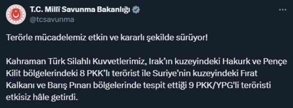 Irak ve Suriye'nin kuzeyinde 17 terörist öldürüldü
