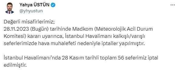 Türk Hava Yolları, İstanbul Havalimanı'ndaki seferlerini iptal etti