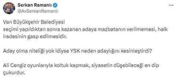 Van'da başkanlığın AK Parti'ye geçmesine HÜDA-PAR'dan tepki: Halk iradesinin gasp edilmesidir