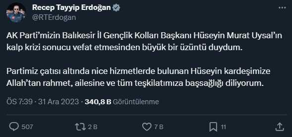 AK Parti Balıkesir İl Gençlik Kolları Başkanı Hüseyin Murat Uysal Hayatını Kaybetti