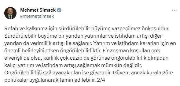 Merkez'in faiz kararı sonrası Mehmet Şimşek'ten ilk değerlendirme