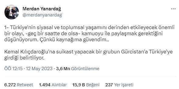 Kılıçdaroğlu'na suikast iddiasında bulunan gazeteci Merdan Yanardağ hakkında soruşturma başlatıldı