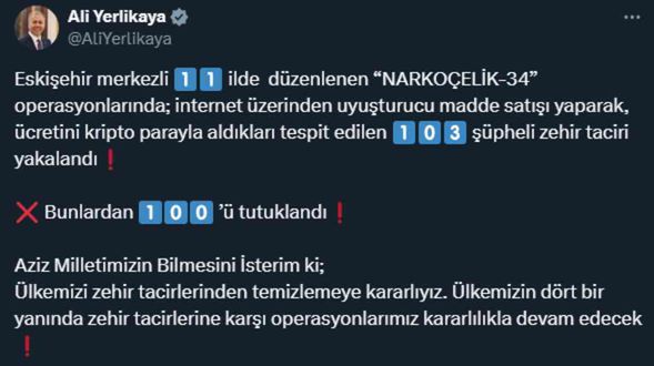 74 adreste 100 kişi tutuklandı! İnternet üzerinden sattıkları zehrin ödemesini böyle alıyorlarmış