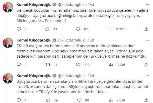 Kılıçdaroğlu uyuşturucuyla ilgili onlarca cümle kurdu, paylaşımın altına 'İstifa et' yorumu yağdı