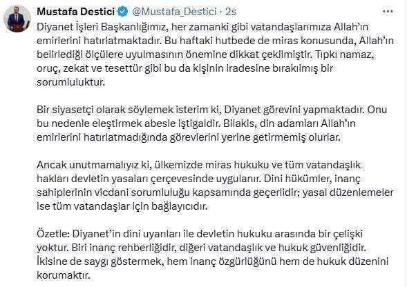 Mustafa Destici'den 'Miras' hutbesini eleştirenlere tepki