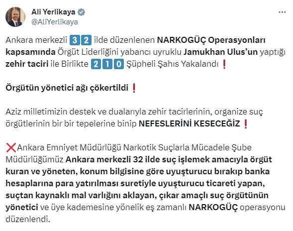 Narkogüç operasyonunda 210 gözaltı! Örgüt lideri Jamukhan Ulus da yakalandı