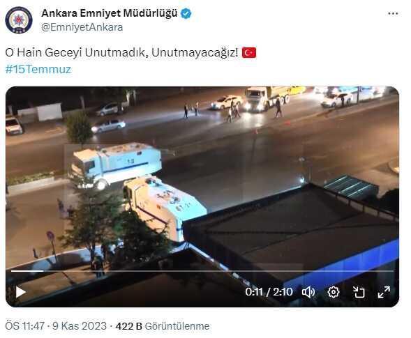 Ankara Emniyet Müdürlüğü, yaptığı 15 Temmuz paylaşımını tartışma yaratınca kaldırdı