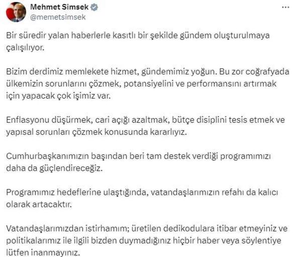 Bakan Şimşek'ten dedikoduları bitiren açıklama: Cumhurbaşkanımızın desteği tam