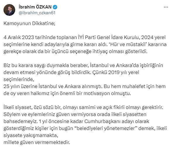 İYİ Parti İBB Grup Başkanvekili İbrahim Özkan ve 5 Meclis üyesi İYİ Parti'den istifa etti