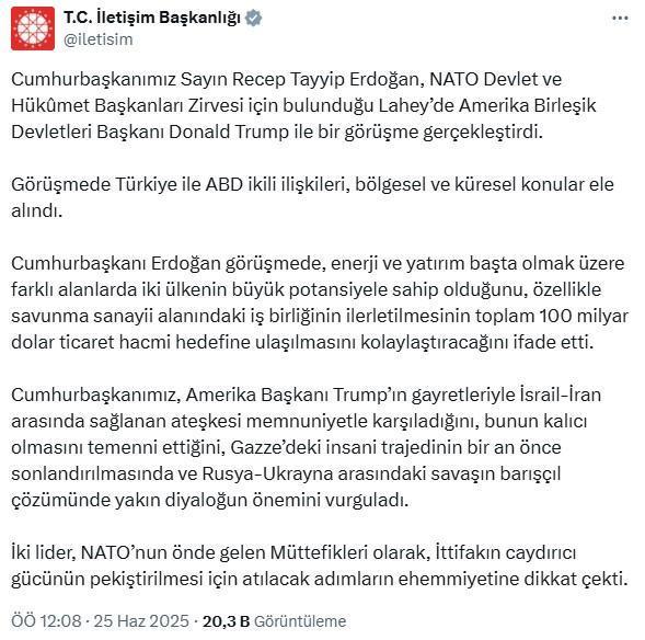 Cumhurbaşkanı Erdoğan ile Trump yüz yüze görüştü: Gazze'deki trajedi bir an önce sona ermeli