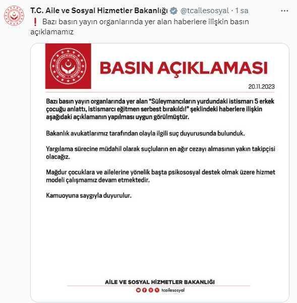 Bakanlık, istismar iddialarına ilişkin suç duyurusunda bulundu