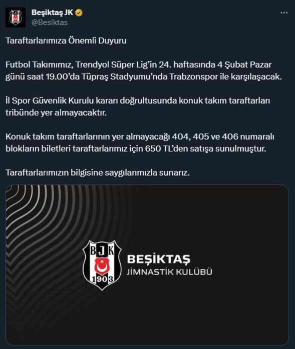 Trabzonspor taraftarı, Dolmabahçe'ye alınmayacak
