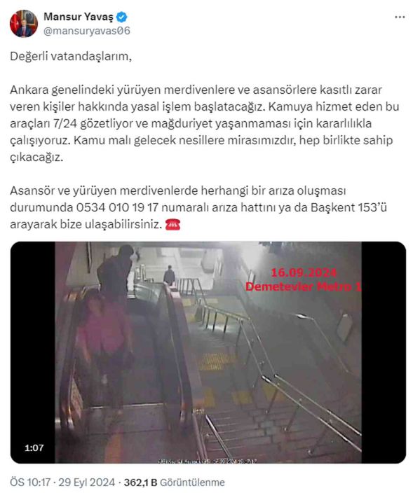 Mansur Yavaş sabotaj görüntülerini paylaşıp, vatandaşları uyardı