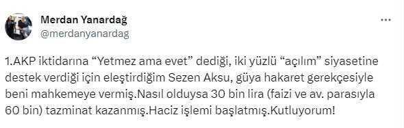 Sezen Aksu, kendisini eleştiren Merdan Yanardağ'a tazminat davası açtı