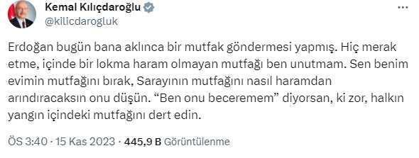 Kılıçdaroğlu'ndan Cumhurbaşkanı Erdoğan'ın mutfak göndermesine yanıt