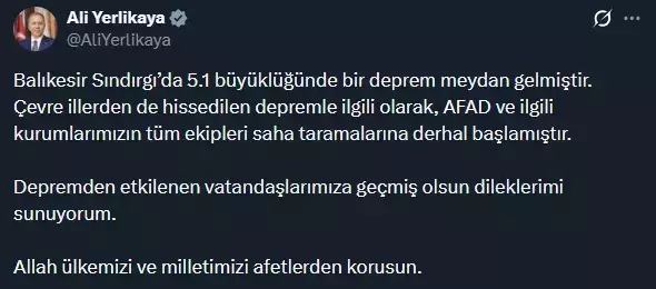Balıkesir'de 5.1 büyüklüğünde deprem