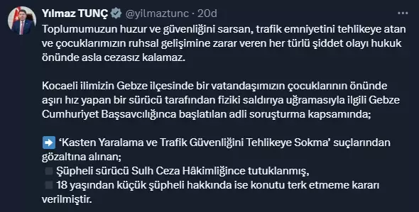 Gebze'de çocuklarının yanında babaya tokat atan sürücü tutuklandı